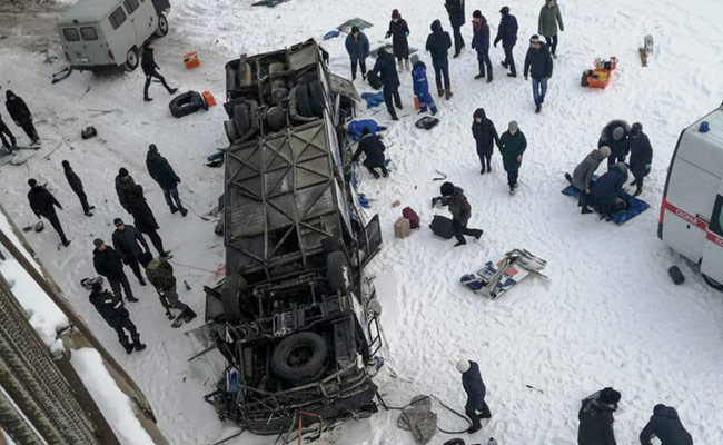 Children Among 19 Killed As Bus Falls Into Frozen River In Russia