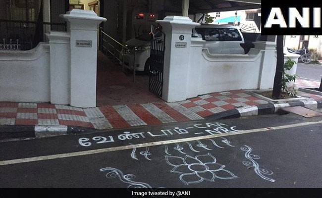 "No To CAA, NRC" <i>Rangoli</i> At MK Stalin's House To Protest Citizenship Law