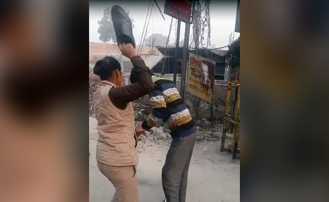 UP Man Harassing School Girls Struck 22 Times In 30 Seconds By Woman Cop