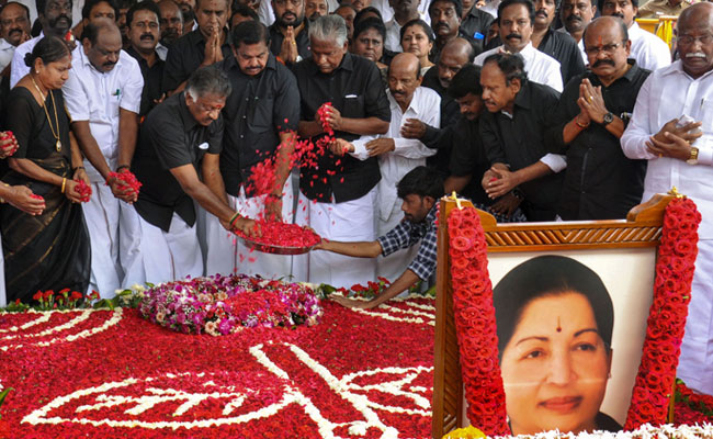 AIADMK Leaders Pay Tributes At Jayalalithaa Memorial