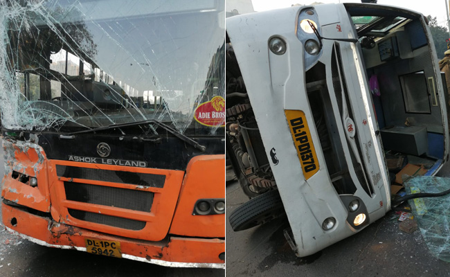 7 Students, 1 Teacher Injured In Collision Between School Bus And Cluster Bus In Delhi