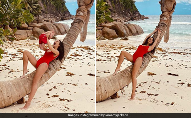 Amy Jackson Posts 'Real Life Vs Insta Life' Pics In <I>Baywatch</I> Swimsuit
