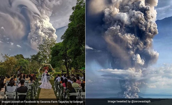 पीछे फट रहा था ज्वालामुखी और आगे शादी कर रहे थे दूल्‍हा-दुल्‍हन, देखें Photo