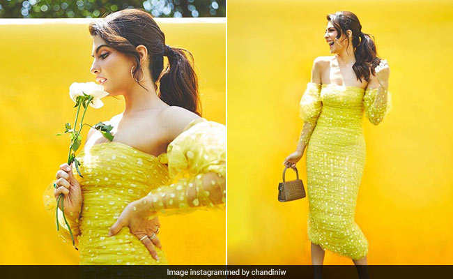 Jacqueline Fernandez Spreads Spring Love In A Yellow Off-Shoulder Dress