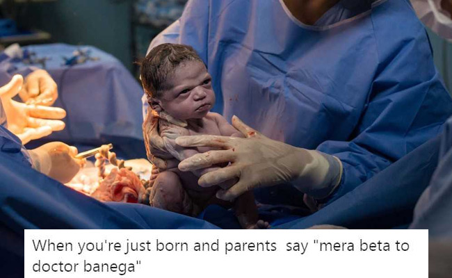 जन्म के बाद गुस्से से देखने लगी बच्ची, वायरल Photo पर बने ऐसे मजेदार Memes