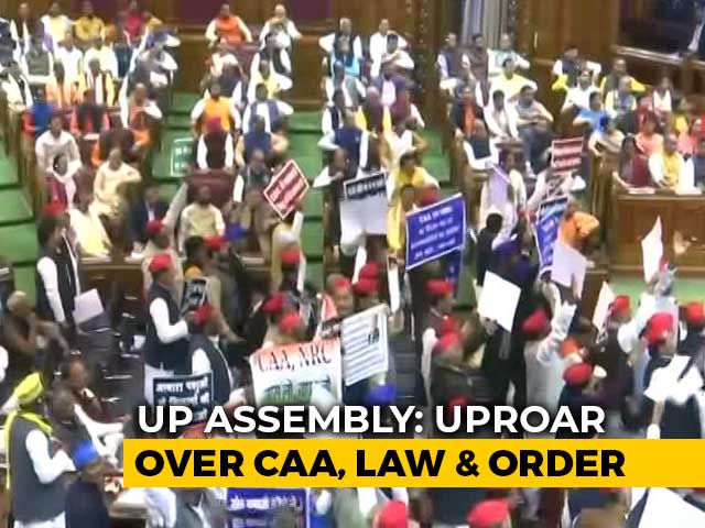 Chaos In UP Assembly, Opposition Leaders Carry Cylinders On Their Back