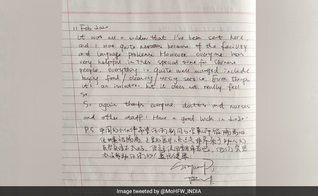 "Caring For All": Health Ministry Shares Note By Chinese Citizen On Virus