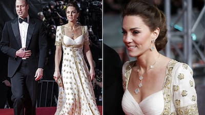 kate middleton white gold dress BAFTAs 2020: Middleton's Dazzling And Gown Does Double Duty On The Red Carpet kate middleton dresses