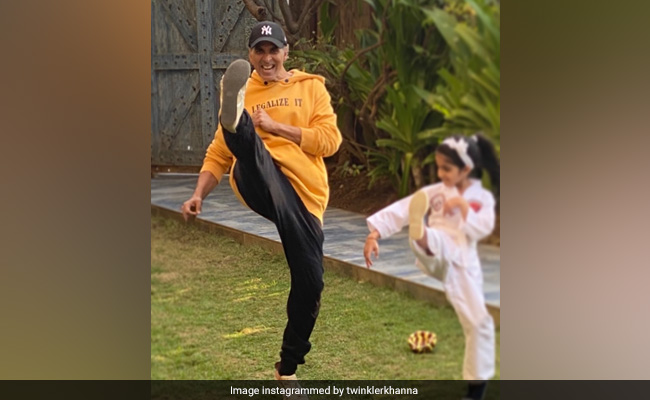 The One With Akshay Kumar And 'Karate Girl' Nitara. Pic Courtesy Twinkle Khanna