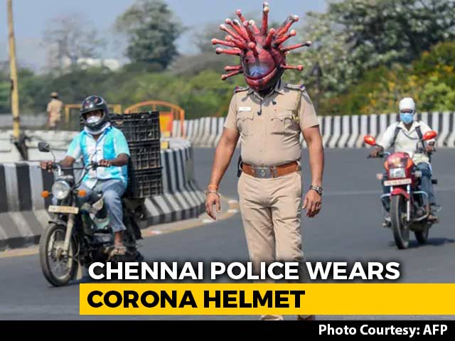 Chennai Cops Use "Coronavirus Helmet" To Raise Awareness On COVID-19