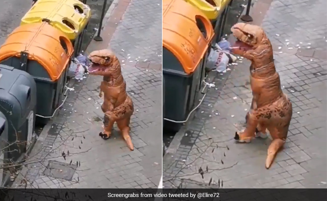 Watch: Man Under Coronavirus Lockdown Leaves Home Dressed As Dinosaur