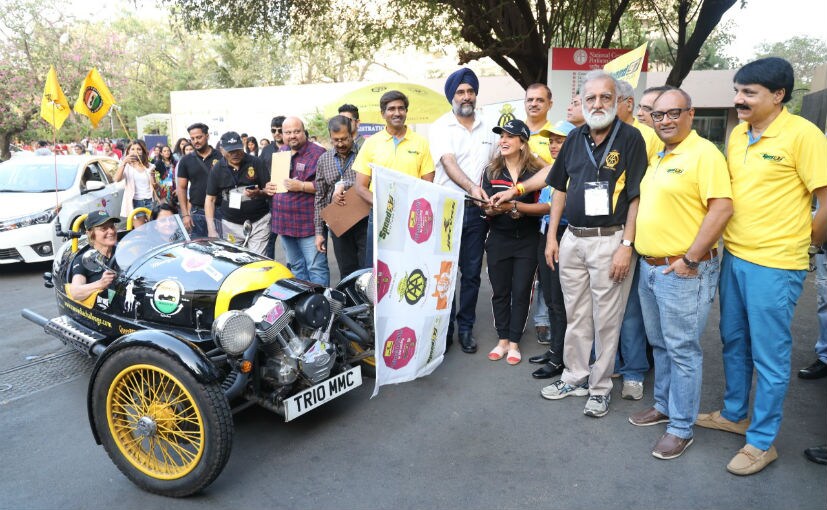Actor Perizaad Zorabian, Nitin Dossa, Exec.Chairperson, WIAA, Hari Singh, Head, JK Motorsport at flag-off