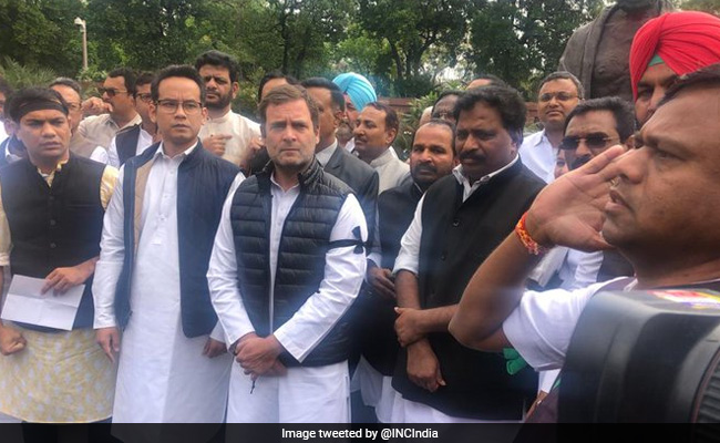 Rahul Gandhi Leads Protest Against Suspension Of 7 Congress MPs From Lok Sabha