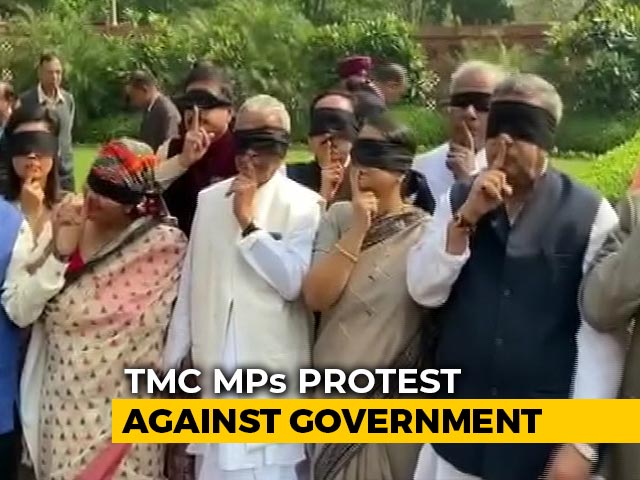 Finger On Lips And Blindfolded, Trinamool MPs Protest Delhi Violence