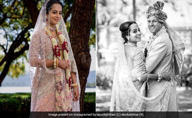 इस अमेरिकन एक्ट्रेस ने अपनी शादी में पहनी भारतीय डिजाइनर की पिंक और ग्रीन पर्ल साड़ी, देखें Photos