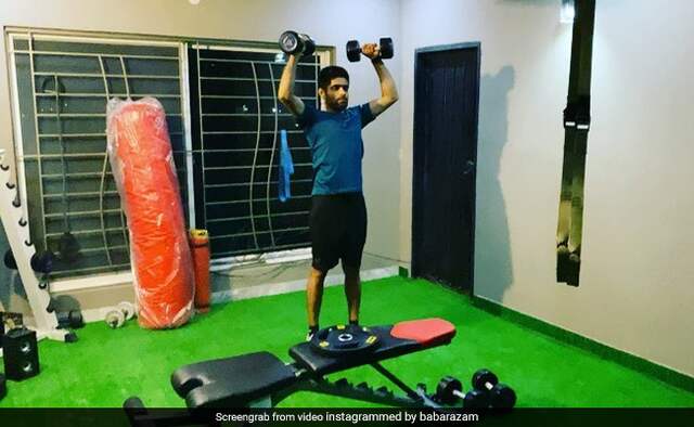 Babar Azam doing workout in home gym watch video Babar Azam doing workout in home gym watch video