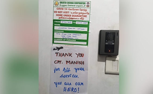 "You Are Our Hero": Chennai Residents Celebrate Pilot In Home Quarantine