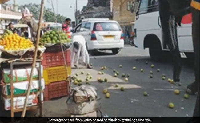 सड़क पर बिखरे हुए फल की इस तरह चोरी कर लेता है हाथी, देखिए वीडियो
