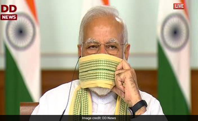 PM Modi Again Chooses Cotton Mask For Video Meet With Sarpanchs