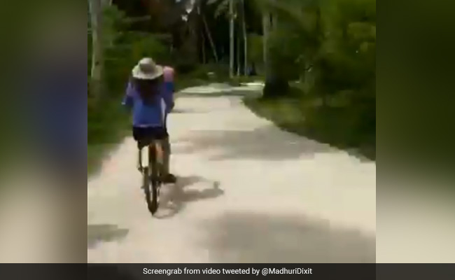 माधुरी दीक्षित ने की साइकिल की सवारी, Video हुआ वायरल