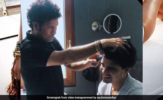 Sachin Tendulkar cutting his son Arjun haie, video goes viral on social media Sachin Tendulkar cutting his son Arjun haie, video goes viral on social media