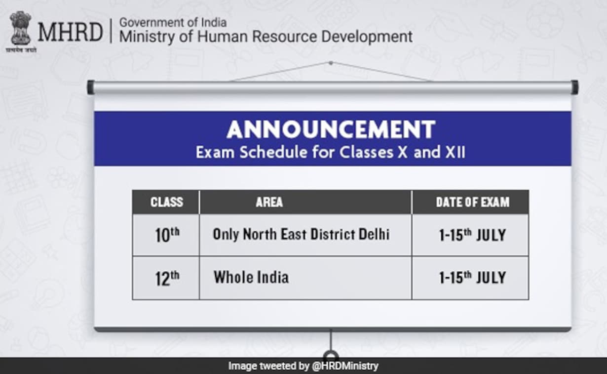 CBSE To Conduct Remaining Board Exam In First Two Weeks Of July