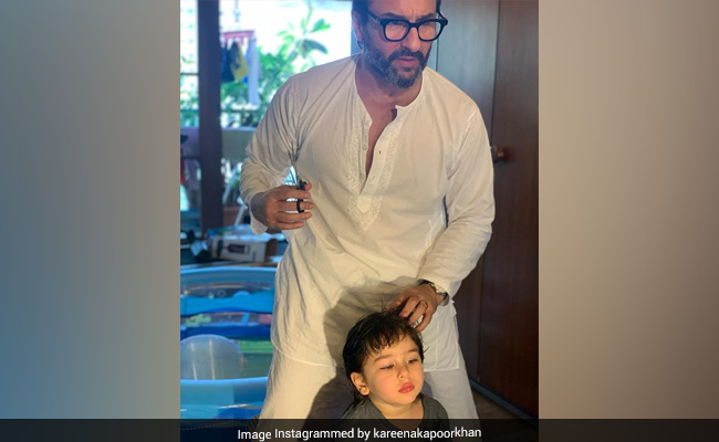 When Saif Ali Khan Styled Son Taimur's Hair. Clicked By The Usual Suspect Kareena Kapoor