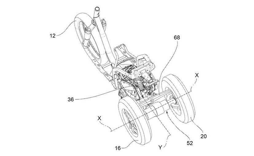 Piaggio Files Leaning Three-Wheeled Patent Design With Two Rear Wheels Piaggio Files Leaning Three-Wheeled Patent Design With Two Rear Wheels