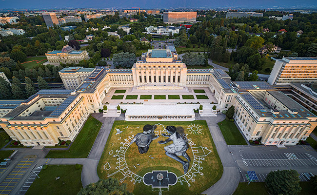 UN Marks 75th Anniversary With Biodegradable Mural Art At Geneva Office