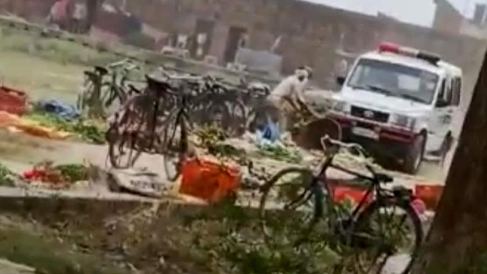 On Camera, UP Cop Crushes Vegetables With Police Car, Reverses Over Them