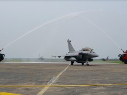Water Salute For Rafale Fighters At Ambala Air Base. Watch Water Salute For Rafale Fighters At Ambala Air Base. Watch