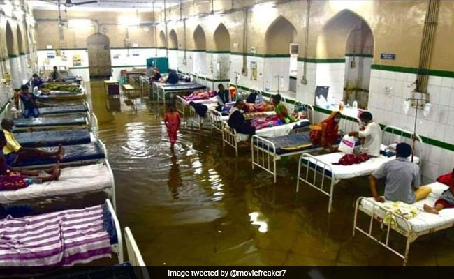 Patients, Relatives Wade Through Rainwater In Hyderabad's Flooded Osmania Hospital