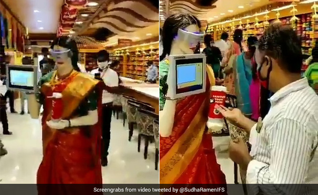 <i>Saree</i>-Clad Robot Provides Sanitiser At Tamil Nadu Showroom. Video Is Viral