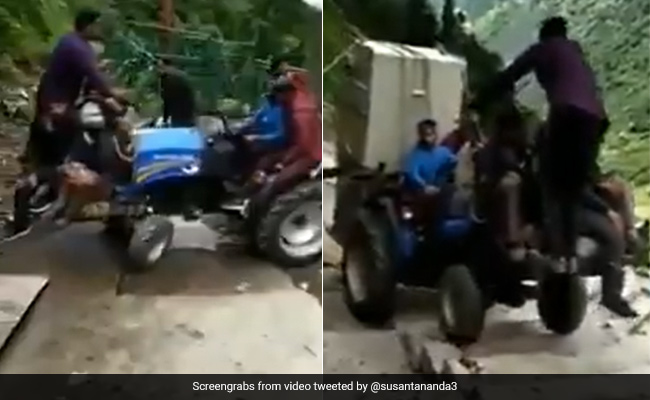 Viral Video Shows Tractor Climbing Stairs At Kedarnath