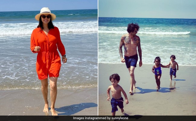 बच्चों और पति के साथ बीच पर मस्ती करते हुए नजर आईं सनी लियोन, शेयर की खूबसूरत Photos