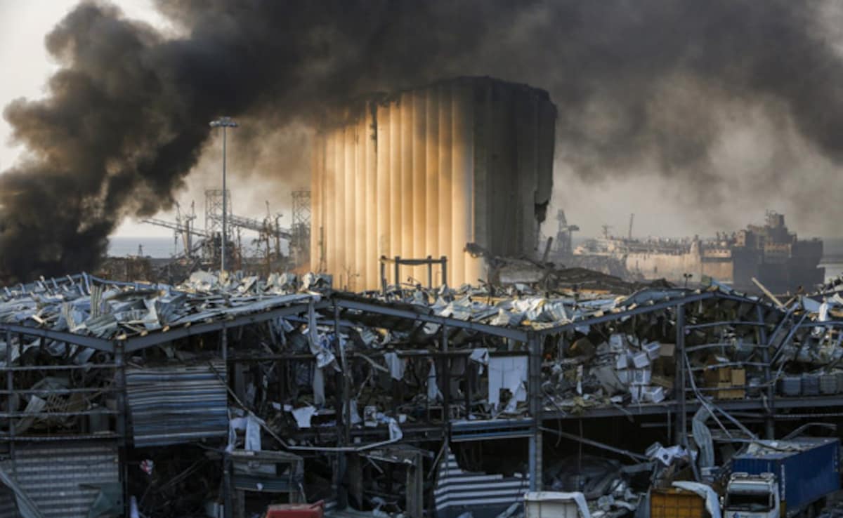 A destroyed silo at the scene of an explosion at the port in the Lebanese capital Beirut