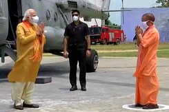 PM Arrives In Ayodhya, Yogi Adityanath Welcomes Him PM Arrives In Ayodhya, Yogi Adityanath Welcomes Him