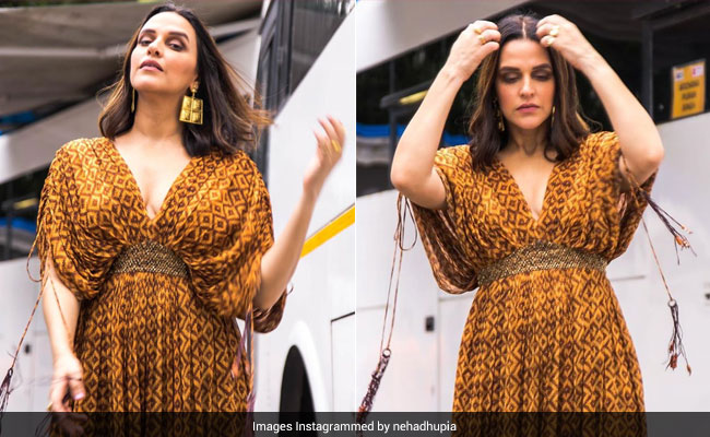 Neha Dhupia Walks Into Monday Looking Gorgeous In A Printed Maxi