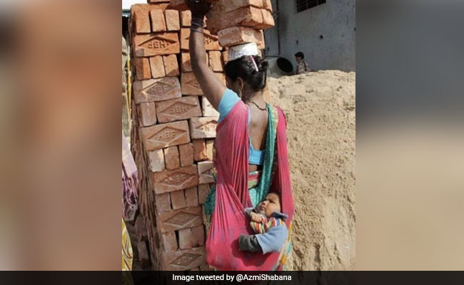In Shabana Azmi's Pic, A Mother Carries Her Baby While Balancing Bricks On Head