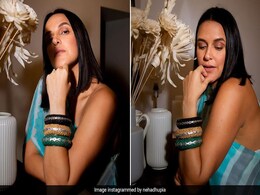 In A One-Shoulder Dress, Neha Dhupia Aces The Work From Home Look In A One-Shoulder Dress, Neha Dhupia Aces The Work From Home Look