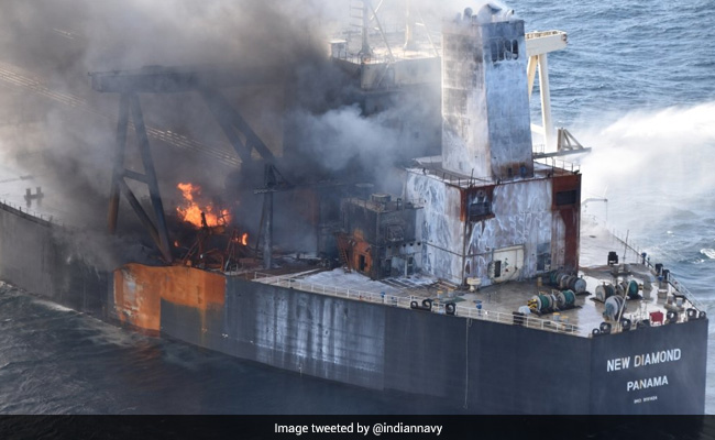 Watch: INS Sahyadri Escorts Oil Tanker That Caught Fire Off Lankan Coast