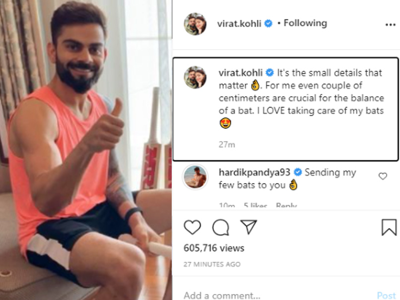 IPL 2020: अनूठे अंदाज में विराट ने बल्ले को बनाया 'परफैक्ट', हार्दिक ने की खिंचाई, VIDEO