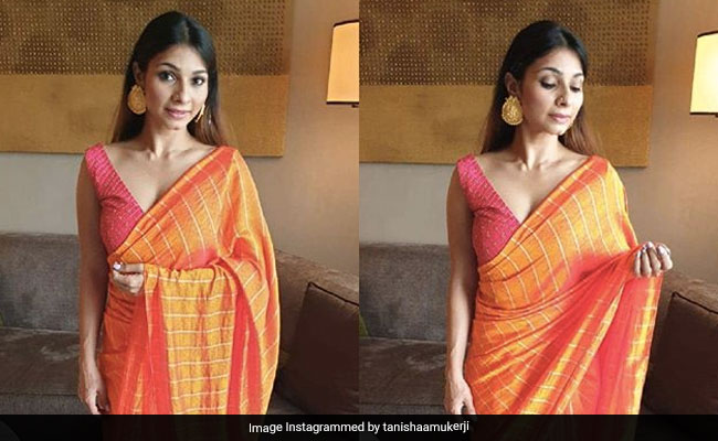 Tanishaa Mukerji Looks Like A Ray Of Sunshine In A Colour Pop Navratri Special <i>Saree</i>