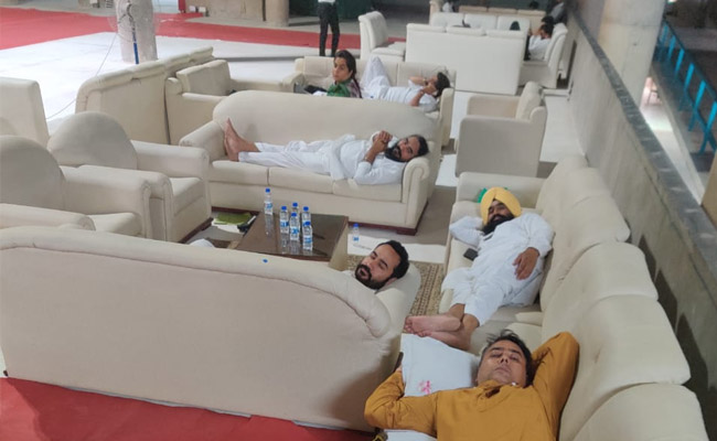 Punjab Aam Aadmi Party MLAs Spend Night In Assembly Over Farm Bill