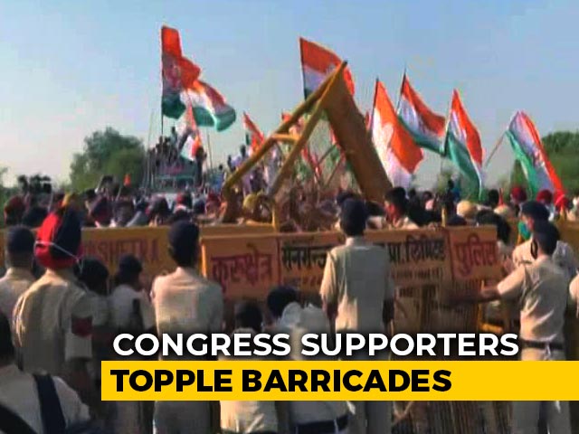Rahul Gandhi's Tractor Rally Stopped At Haryana-Punjab Border By Police