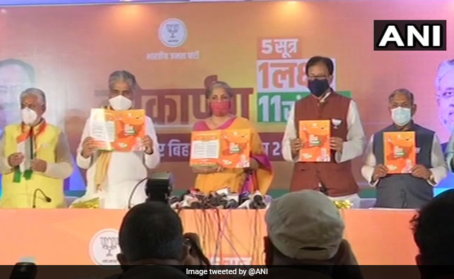 BJP Promises 19 Lakh Jobs, Free Covid Vaccination In Bihar Manifesto