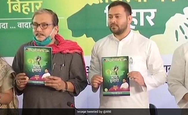 As Tejashwi Yadav Releases RJD Poll Manifesto, A Dig At BJP, Nitish Kumar