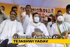 On Camera, Slippers Thrown At RJD's Tejashwi Yadav At Bihar Poll Rally On Camera, Slippers Thrown At RJD's Tejashwi Yadav At Bihar Poll Rally