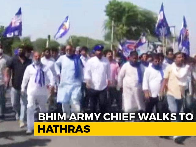 Bhim Army Chief, Stopped By Cops, Marches To Meet Hathras Victim's Family