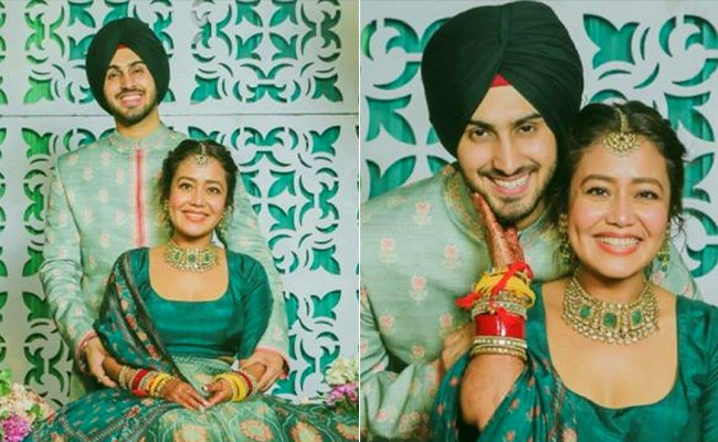 #NehuPreet Wedding: Neha Kakkar Looks Spectacular In A Green And Gold Bridal <i>Lehenga</i>